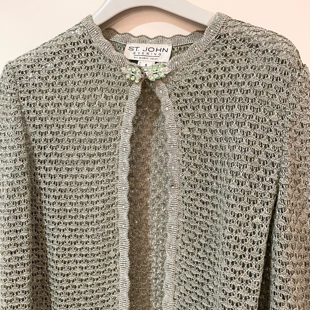 St. John evening vintage open knit green cardigan: size 6